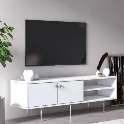 Mobili Porta Tv > Dmora Mobile Porta tv un Ripiano 2 Ante 140x35x45h cm, 3 Vani Bianco