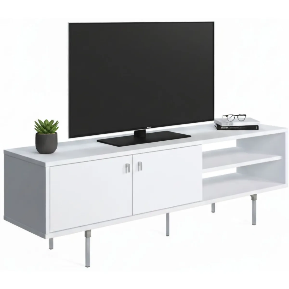 Mobili Porta Tv > Dmora Mobile Porta tv un Ripiano 2 Ante 140x35x45h cm, 3 Vani Bianco