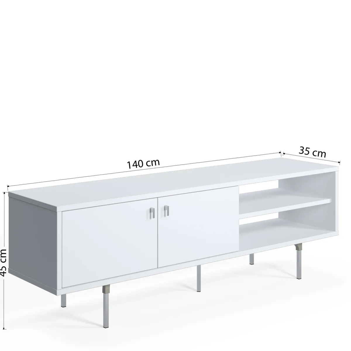 Mobili Porta Tv > Dmora Mobile Porta tv un Ripiano 2 Ante 140x35x45h cm, 3 Vani Bianco