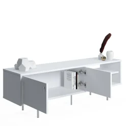 Mobili Porta Tv > Dmora Mobile Porta tv un Ripiano 2 Ante 140x35x45h cm, 3 Vani Bianco