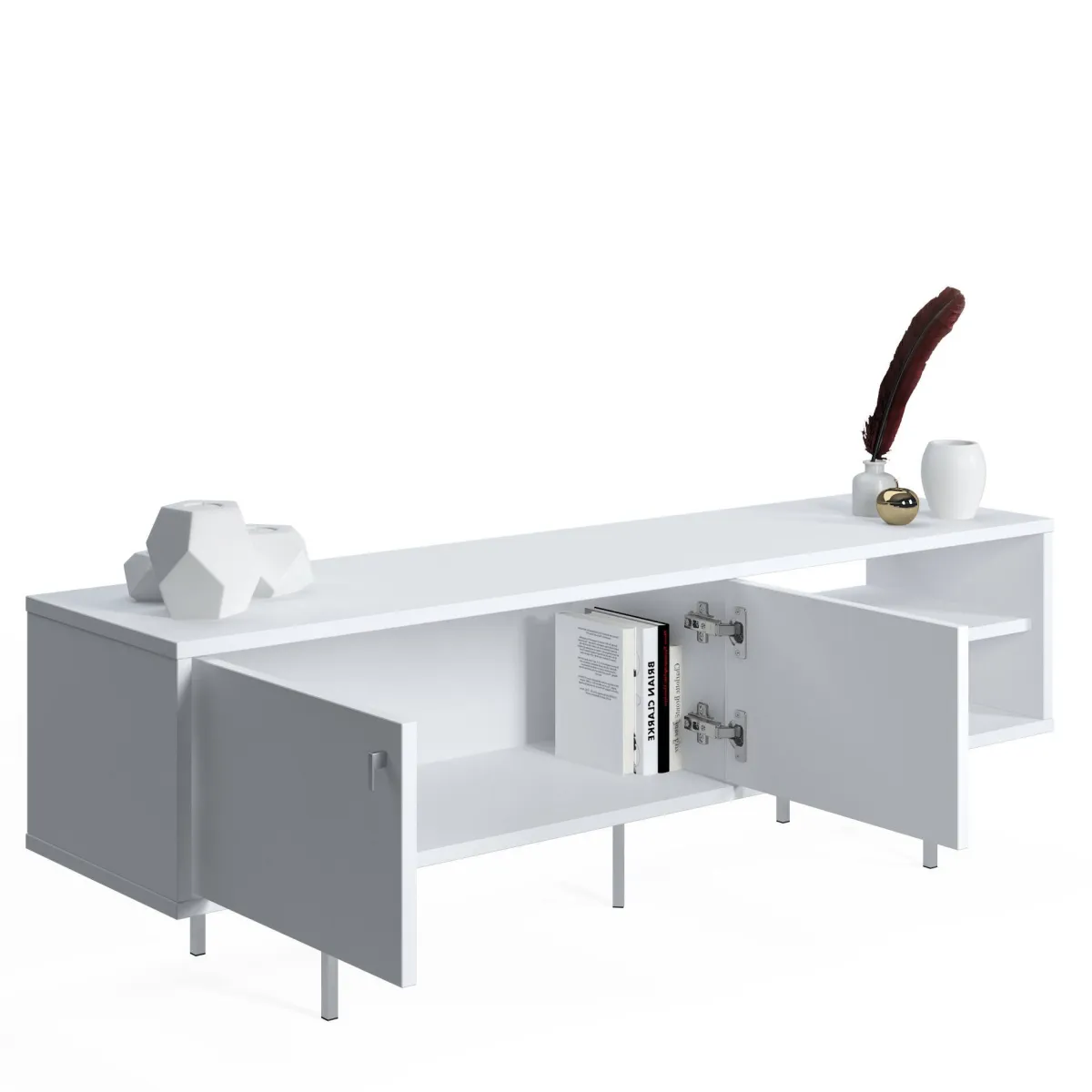 Mobili Porta Tv > Dmora Mobile Porta tv un Ripiano 2 Ante 140x35x45h cm, 3 Vani Bianco