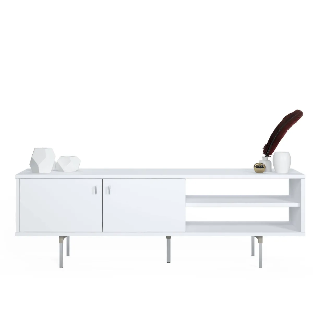Mobili Porta Tv > Dmora Mobile Porta tv un Ripiano 2 Ante 140x35x45h cm, 3 Vani Bianco