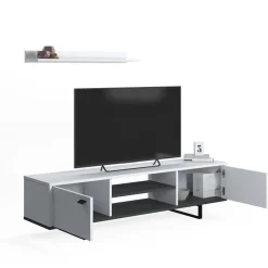 Mobile Porta tv Bianco un Ripiano 2 Ante 150x44x35h cm, 4 Vani