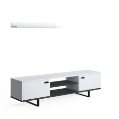 Mobile Porta tv Bianco un Ripiano 2 Ante 150x44x35h cm, 4 Vani