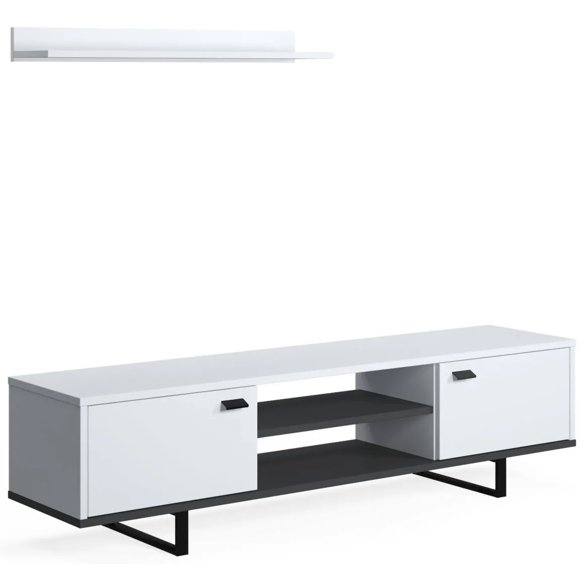 Mobile Porta tv Bianco un Ripiano 2 Ante 150x44x35h cm, 4 Vani