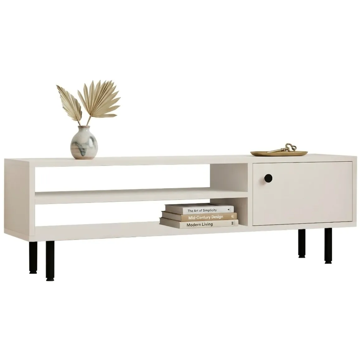 Mobili Porta Tv > Dmora Mobile Porta tv un Ripiano Un'anta 42x180x42h cm, 2 Vani - Borger Bianco