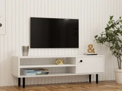 Mobili Porta Tv > Dmora Mobile Porta tv un Ripiano Un'anta 42x180x42h cm, 2 Vani - Borger Bianco