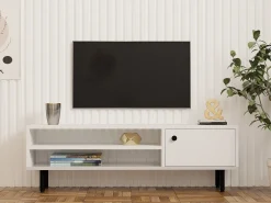 Mobili Porta Tv > Dmora Mobile Porta tv un Ripiano Un'anta 42x180x42h cm, 2 Vani - Borger Bianco
