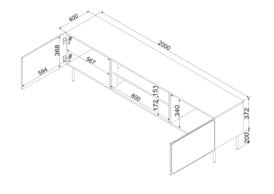 Mobile Porta tv blu un Ripiano 2 Ante 200x42x57h cm, Caminetto Incluso - Vermezzo
