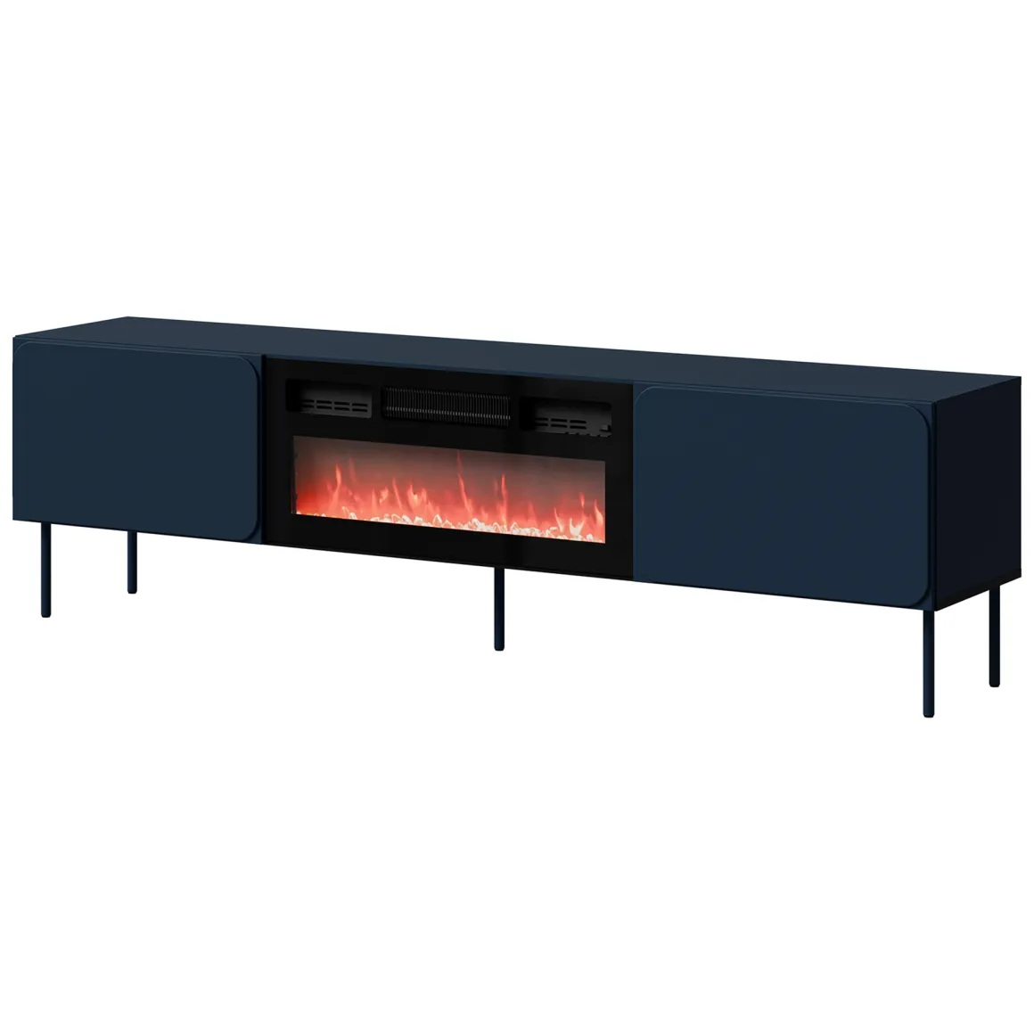Mobile Porta tv blu un Ripiano 2 Ante 200x42x57h cm, Caminetto Incluso - Vermezzo