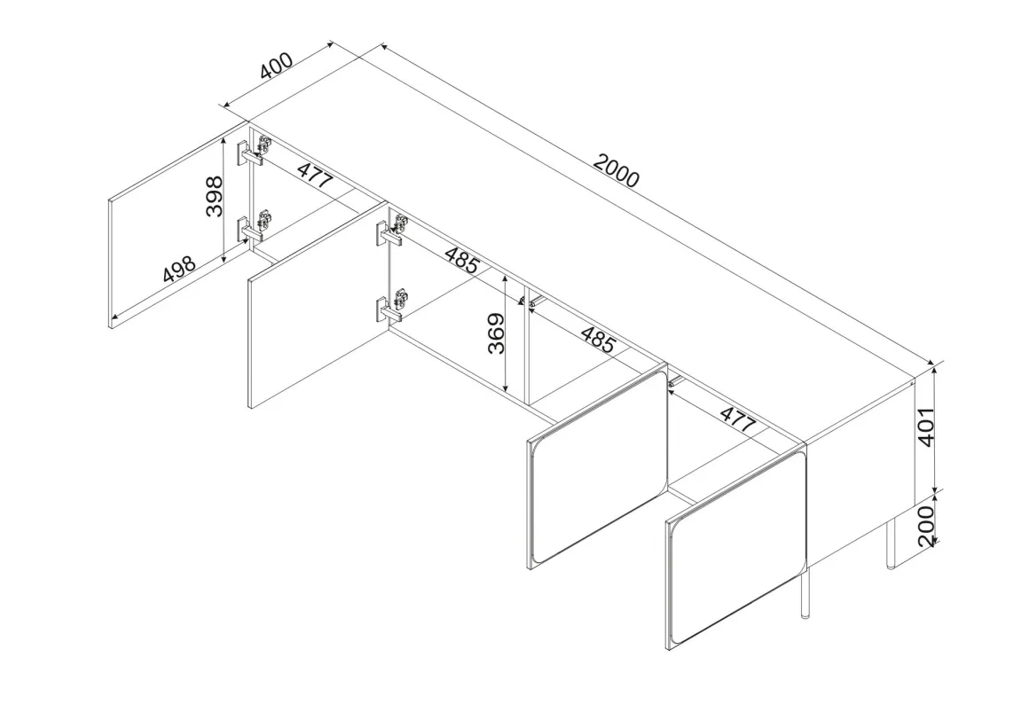 Mobile Porta tv blu un Ripiano 2 Ante 200x42x60h cm, 4 Vani - Mornago