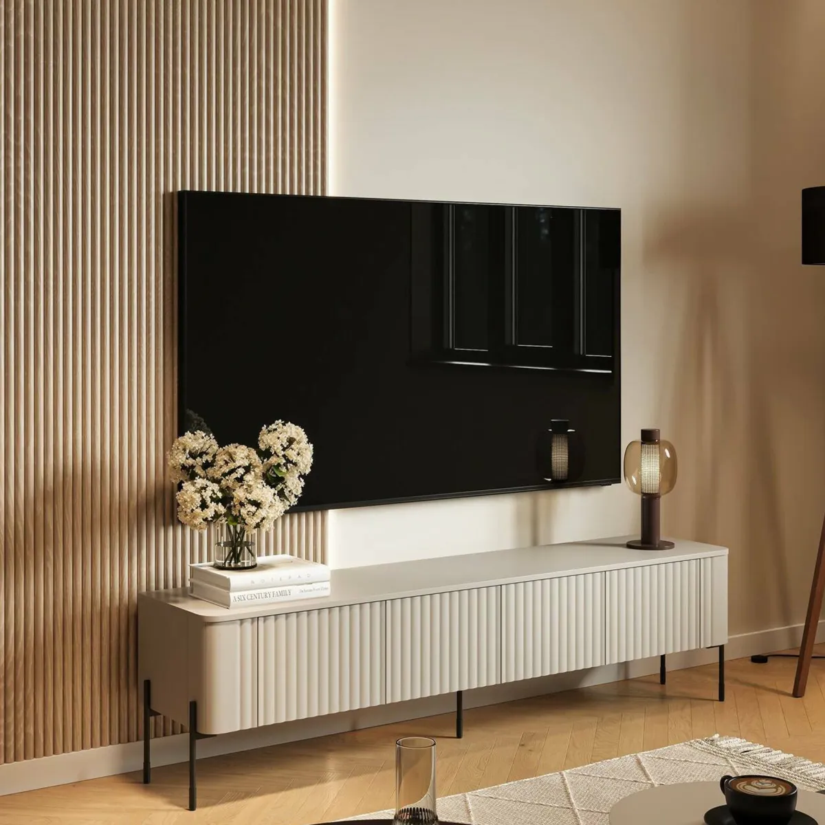 Mobili Porta Tv > Dmora Mobile porta TV Brembana, 190x40 h50 cm, Beige Beige Cashmere