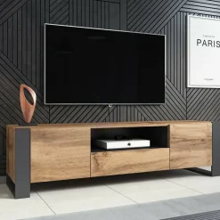 Mobile porta TV Dronero, 180x44 h48 cm, Rovere Nodi e Antracite