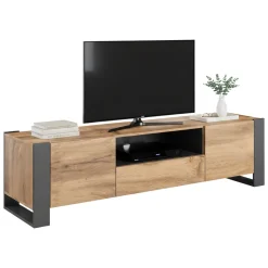 Mobile porta TV Dronero, 180x44 h48 cm, Rovere Nodi e Antracite