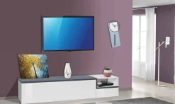 Salotto > Dmora Mobile porta TV Febe, cm 200x40h49, Bianco lucido e Ardesia Grigio Ardesia, Bianco Lucido