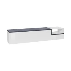 Salotto > Dmora Mobile porta TV Febe, cm 200x40h49, Bianco lucido e Ardesia Grigio Ardesia, Bianco Lucido