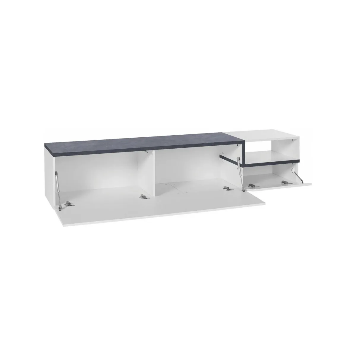 Salotto > Dmora Mobile porta TV Febe, cm 200x40h49, Bianco lucido e Ardesia Grigio Ardesia, Bianco Lucido