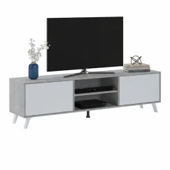 Mobile Porta tv Grigio Cemento Bianco Cassetti un Ripiano 180x40x49h cm, 2 Ante - Misinto