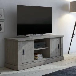 Mobile Porta tv Grigio Rovere Grigio un Ripiano 2 Ante 45x46x60h cm, 4 Vani - Mesola