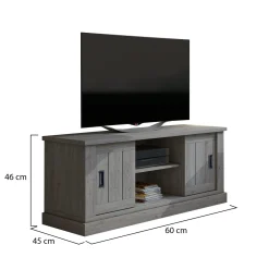 Mobile Porta tv Grigio Rovere Grigio un Ripiano 2 Ante 45x46x60h cm, 4 Vani - Mesola