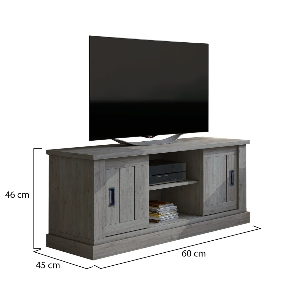 Mobile Porta tv Grigio Rovere Grigio un Ripiano 2 Ante 45x46x60h cm, 4 Vani - Mesola