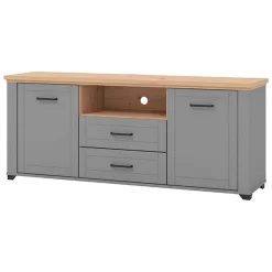Mobili Porta Tv > Dmora Mobile Porta tv Grigio Scuro Marrone Rovere Nodi 2 Cassetti 4 Ripiani 161x41x66.5h cm, Apertura Battente, Scorrevole - Rotondi Marrone Rovere Nodi, Grigio Scuro