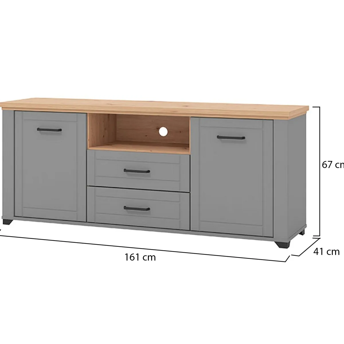 Mobili Porta Tv > Dmora Mobile Porta tv Grigio Scuro Marrone Rovere Nodi 2 Cassetti 4 Ripiani 161x41x66.5h cm, Apertura Battente, Scorrevole - Rotondi Marrone Rovere Nodi, Grigio Scuro