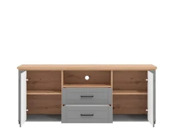 Mobili Porta Tv > Dmora Mobile Porta tv Grigio Scuro Marrone Rovere Nodi 2 Cassetti 4 Ripiani 161x41x66.5h cm, Apertura Battente, Scorrevole - Rotondi Marrone Rovere Nodi, Grigio Scuro