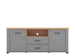 Mobili Porta Tv > Dmora Mobile Porta tv Grigio Scuro Marrone Rovere Nodi 2 Cassetti 4 Ripiani 161x41x66.5h cm, Apertura Battente, Scorrevole - Rotondi Marrone Rovere Nodi, Grigio Scuro