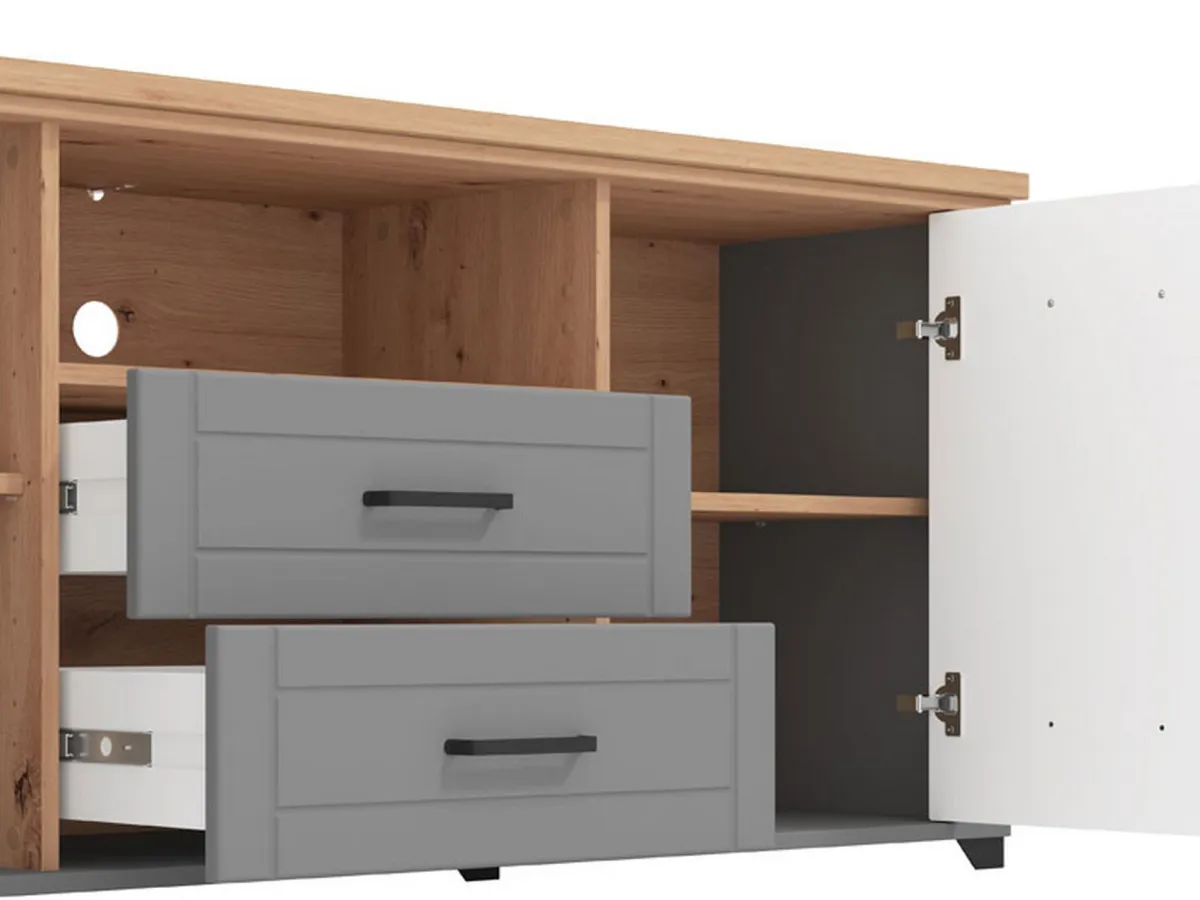 Mobili Porta Tv > Dmora Mobile Porta tv Grigio Scuro Marrone Rovere Nodi 2 Cassetti 4 Ripiani 161x41x66.5h cm, Apertura Battente, Scorrevole - Rotondi Marrone Rovere Nodi, Grigio Scuro