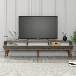 Mobili Porta Tv > Dmora Mobile Porta tv Grigio Tortora Nero 3 Ante Apertura a Ribalta 180x35x42h cm, 3 Vani - Scafa Nero, Grigio Tortora