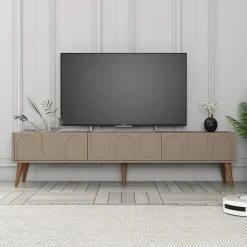 Mobili Porta Tv > Dmora Mobile Porta tv Grigio Tortora Nero 3 Ante Apertura a Ribalta 180x35x42h cm, 3 Vani - Scafa Nero, Grigio Tortora