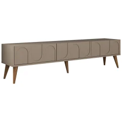 Mobili Porta Tv > Dmora Mobile Porta tv Grigio Tortora Nero 3 Ante Apertura a Ribalta 180x35x42h cm, 3 Vani - Scafa Nero, Grigio Tortora