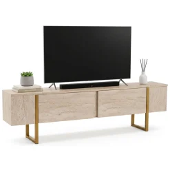Mobili Porta Tv > Dmora Mobile porta TV Lilith, 180x30 h50 cm, Beige e Oro Oro, Beige