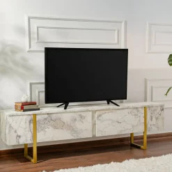 Mobile porta TV Lilith, 180x30 h50 cm, Marmo e Oro