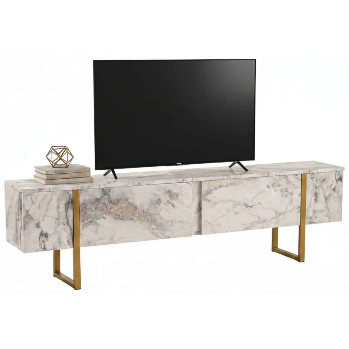 Mobile porta TV Lilith, 180x30 h50 cm, Marmo e Oro