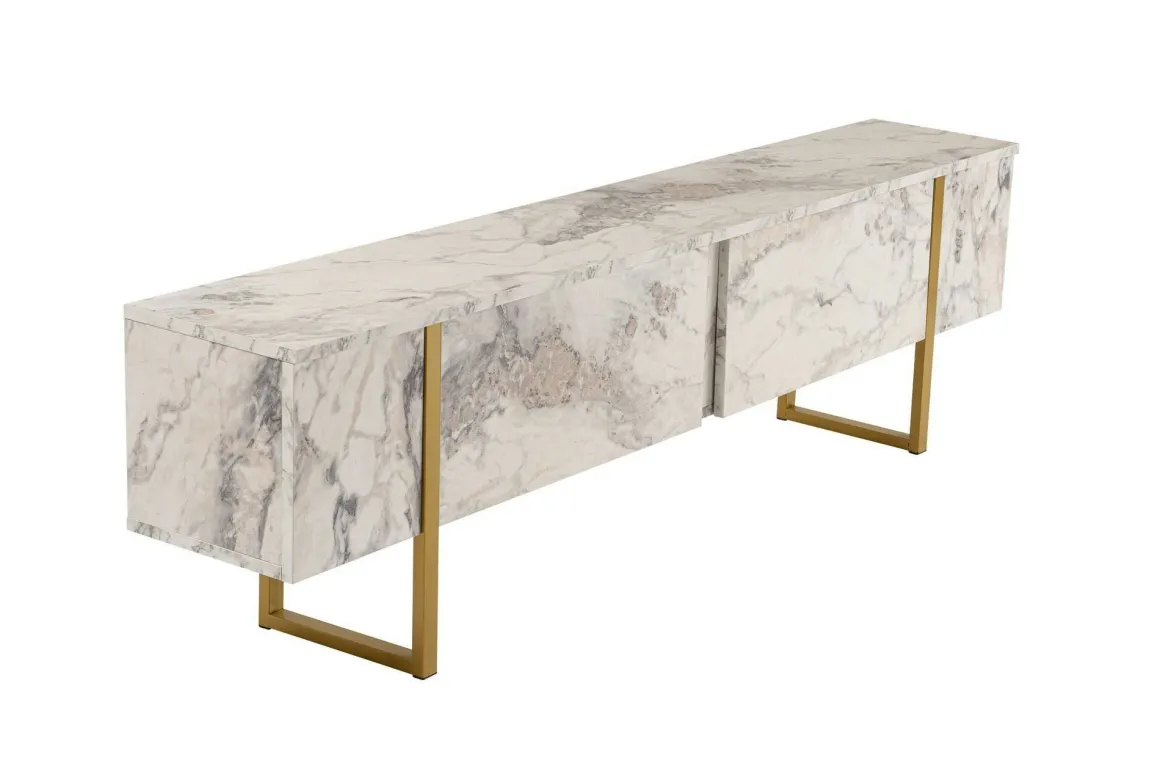 Mobile porta TV Lilith, 180x30 h50 cm, Marmo e Oro