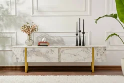 Mobile porta TV Lilith, 180x30 h50 cm, Marmo e Oro