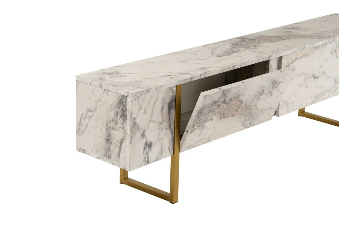 Mobile porta TV Lilith, 180x30 h50 cm, Marmo e Oro