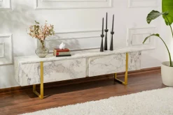 Mobile porta TV Lilith, 180x30 h50 cm, Marmo e Oro