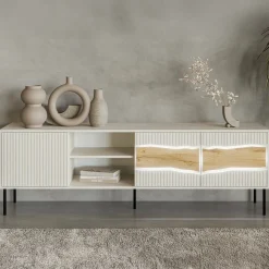 Mobili Porta Tv > Dmora Mobile porta TV Luvinate, 190x40 h62 cm, Beige e Rovere Nodi Beige Cashmere
