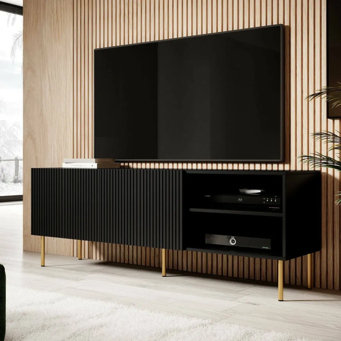 Mobile porta TV Magnano, 150x42 h52 cm, Nero