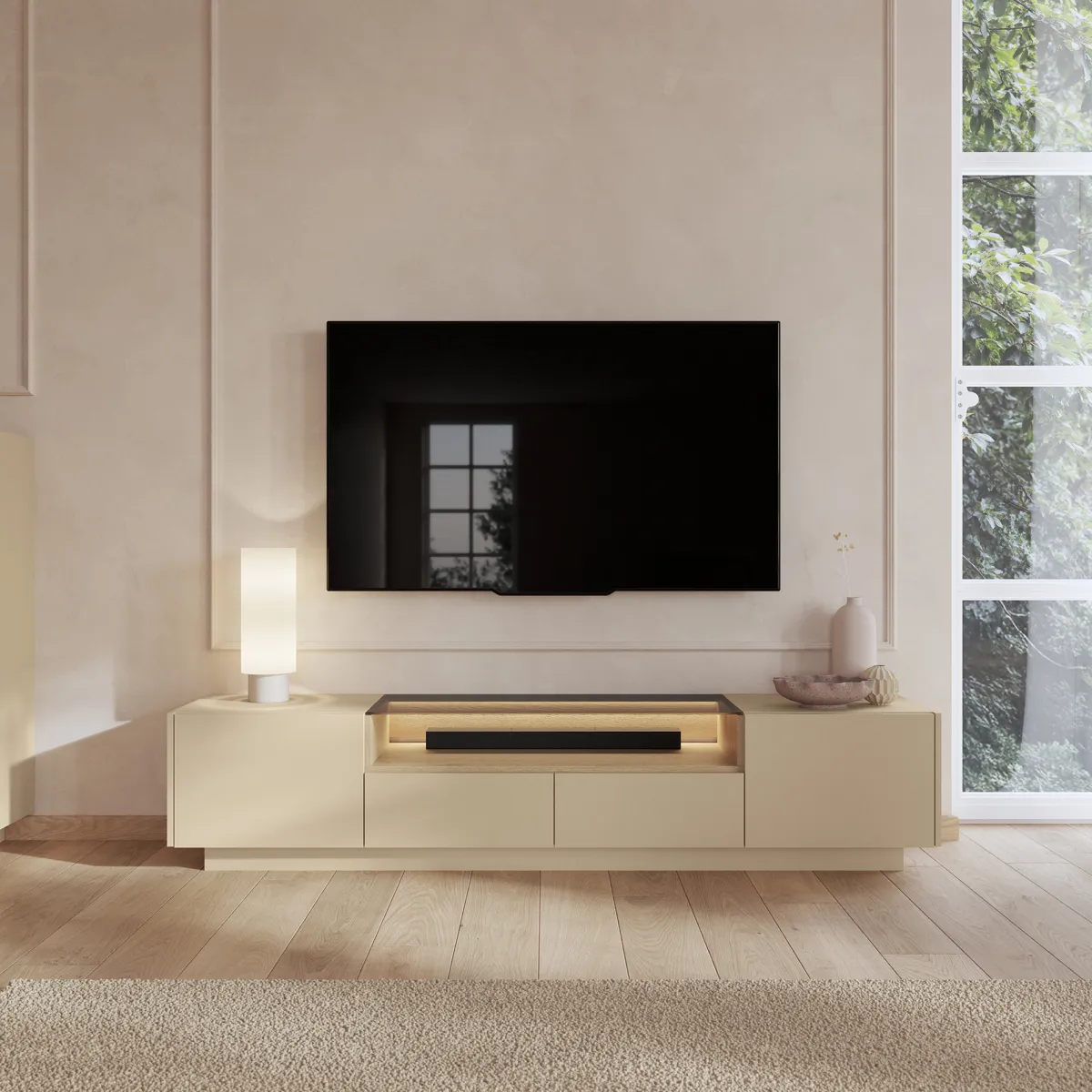 Mobili Porta Tv > Dmora Mobile Porta tv Marrone Chiaro Marrone Rovere 2 Cassetti 2 Ripiani 203x40x43h cm, 2 Ante - Kakagano Marrone Rovere, Marrone Chiaro
