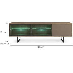 Mobile Porta tv Marrone Noce Beige 3 Ripiani 3 Ante 185x40x60h cm, Anta e Ripiani Dettaglio Vetro, con Luci led - Travesio
