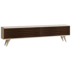 Mobili Porta Tv > Dmora Mobile Porta tv Marrone Noce Bianco 2 Ante Apertura a Ribalta 160x25x40h cm, 2 Vani - Trepuzzi Bianco, Marrone Noce