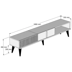 Mobile Porta tv Marrone Noce Bianco 2 Ante Apertura a Ribalta 180x35x40h cm, 3 Vani - Ofena