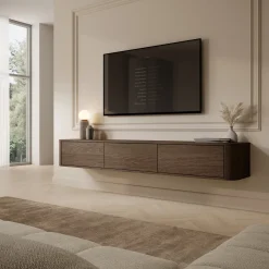 Mobile Porta tv Marrone Noce 3 Cassetti un Ripiano 200x34x28h cm, 3 Vani - Kahate