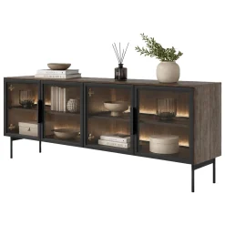 Mobili Porta Tv > Dmora Mobile Porta tv Marrone Noce Nero Antracite un Ripiano 2 Ante 180x40x45h cm, 4 Vani - Fonni Nero Antracite, Marrone Noce
