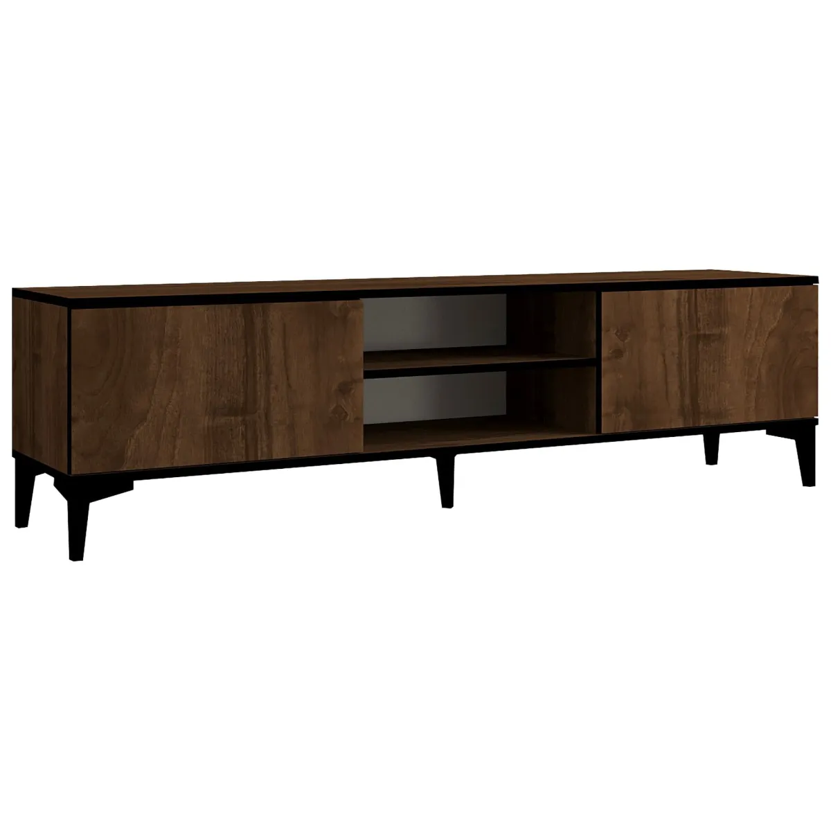 Mobili Porta Tv > Dmora Mobile Porta tv Marrone Noce Nero Antracite un Ripiano 2 Ante 180x40x45h cm, 4 Vani - Fonni Nero Antracite, Marrone Noce