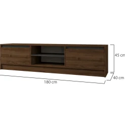 Mobili Porta Tv|Salotto > Dmora Mobile Porta tv Marrone Noce Nero Cassetti un Ripiano 180x30x50h cm, 2 Ante - Abishia Nero, Marrone Noce